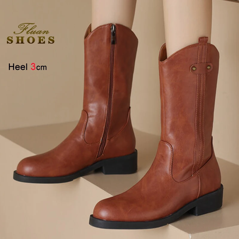 Retro Women's Boots Knight Boots Coarse Heel Mid-calf Boots Solid Color Side Zipper Single Boots Fashion Medium Heel Lady Shoes
Retro Women's Boots Knight Boots Coarse Heel Mid-calf Boots Solid Color Side Zipper Single Boots Fashion Medium Heel Lady Shoes