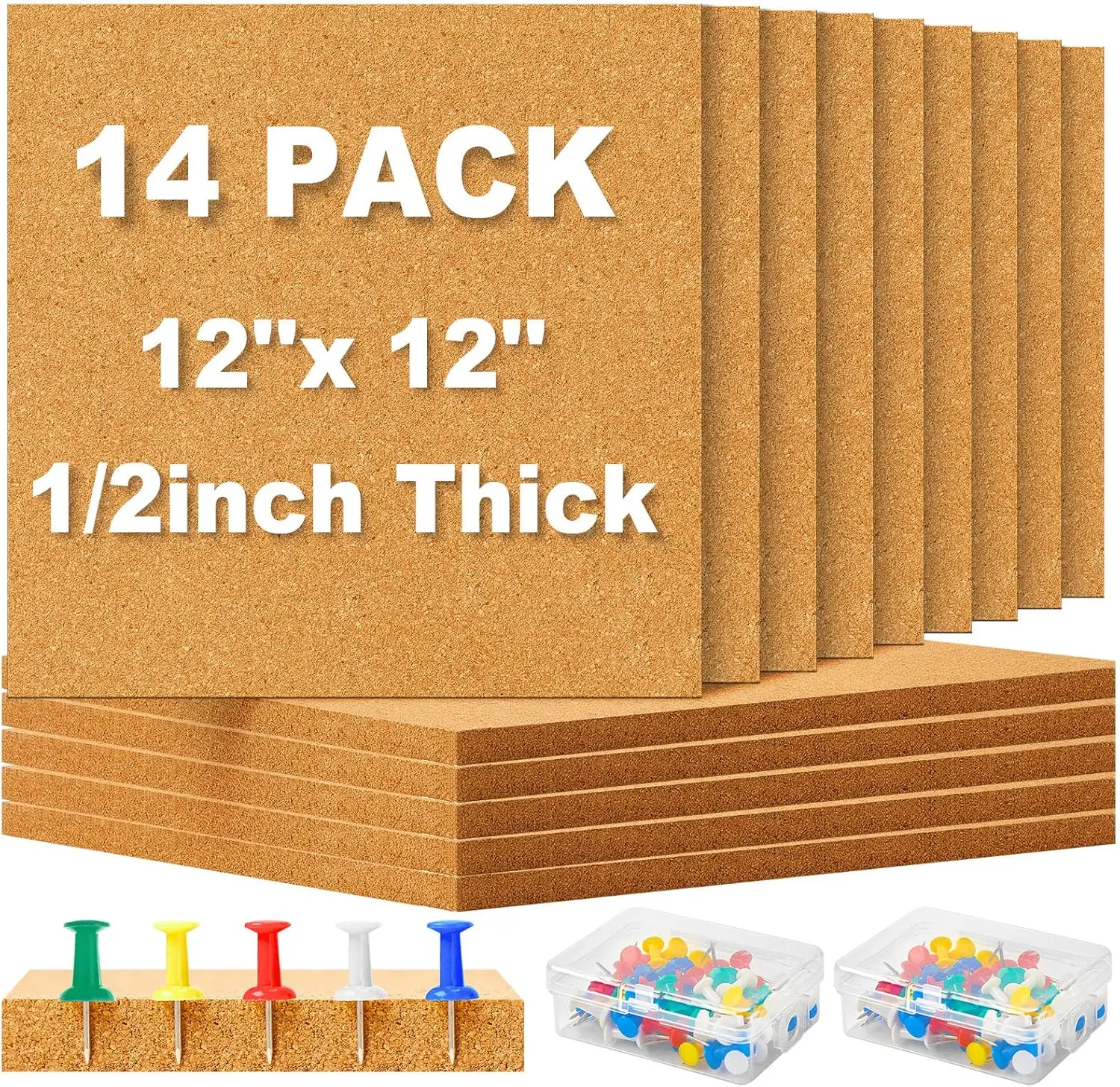 Cork Board Tiles 12x12 in 0.5 in Thick for Wall with Push Pins Self Adhesive 14 Pack
Cork Board Tiles 12x12 in 0.5 in Thick for Wall with Push Pins Self Adhesive 14 Pack