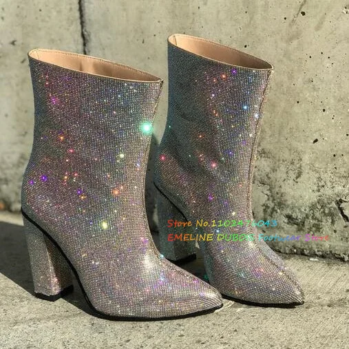 Glitter Pointed Toe Ankle Boots Women Crystal High Heel Slip On Bling Bling Runway Party Shoes Chunky Heel Winter Designer Boots
Glitter Pointed Toe Ankle Boots Women Crystal High Heel Slip On Bling Bling Runway Party Shoes Chunky Heel Winter Designer Boots