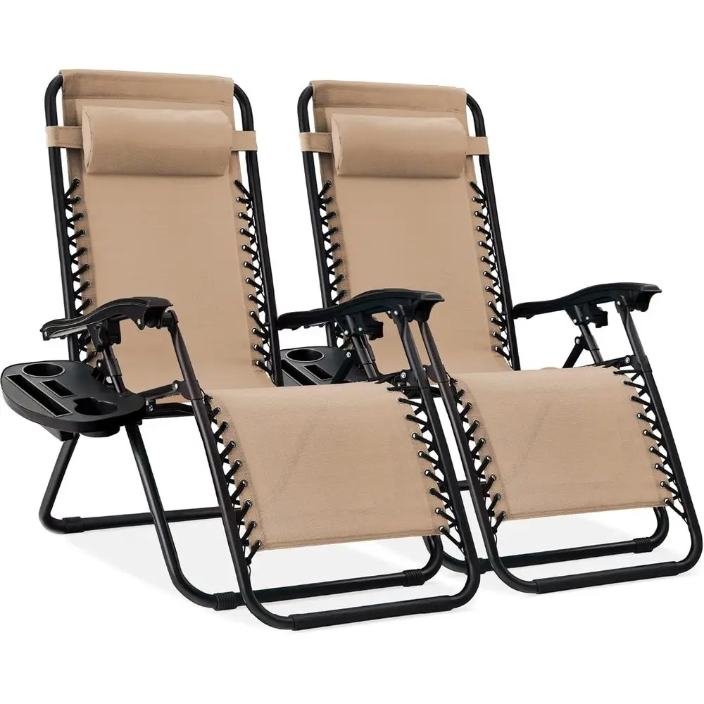 Pair of 2 Adjustable Steel Mesh Zero Gravity Lounge Chairs with Pillows and Cup Holders - Sand
Pair of 2 Adjustable Steel Mesh Zero Gravity Lounge Chairs with Pillows and Cup Holders - Sand