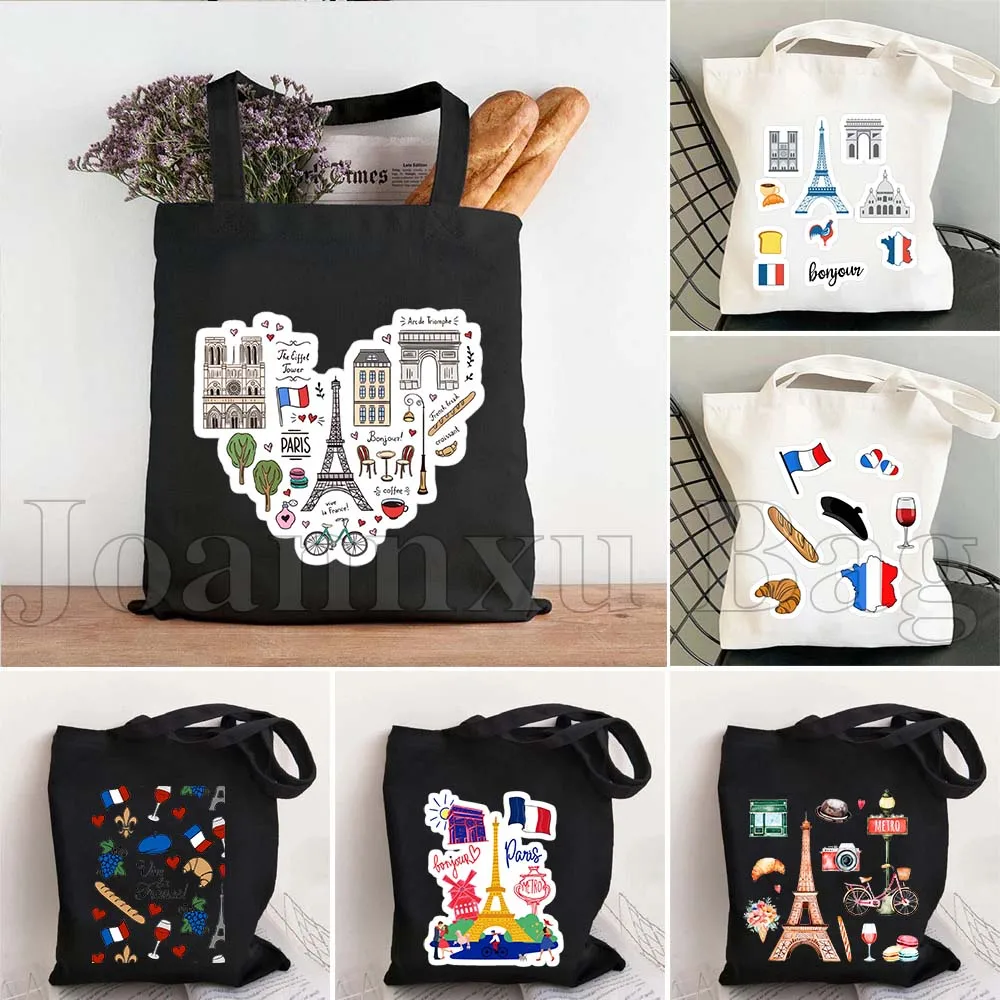 Vive la France French Paris France Landmarks Pack Cartoon Pattern Women Canvas Shoulder Tote Bag Harajuku Shopper Cotton Handbag
Vive la France French Paris France Landmarks Pack Cartoon Pattern Women Canvas Shoulder Tote Bag Harajuku Shopper Cotton Handbag
