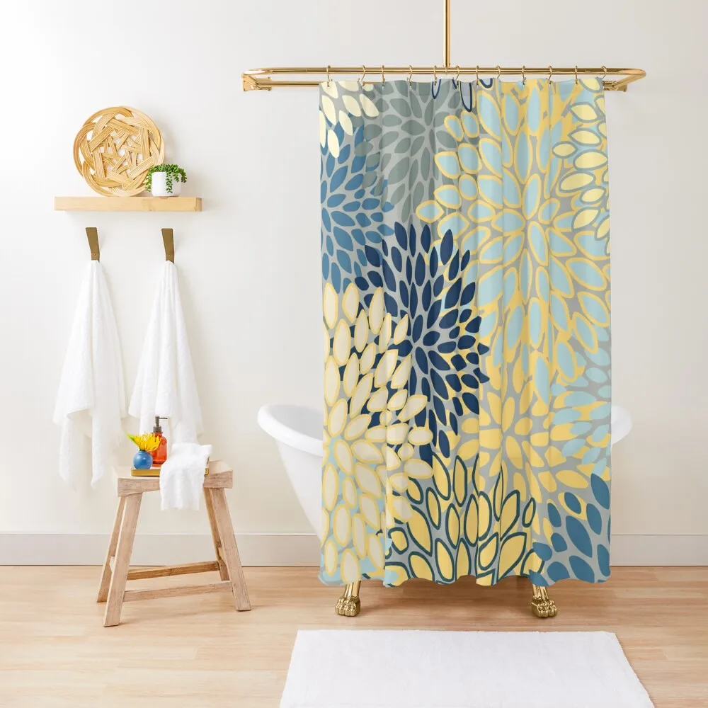 Floral Print, Yellow, Gray, Blue, Teal Shower Curtain For Shower Anime Bathroom Bathroom Shower Set Curtain 
Floral Print, Yellow, Gray, Blue, Teal Shower Curtain For Shower Anime Bathroom Bathroom Shower Set Curtain
