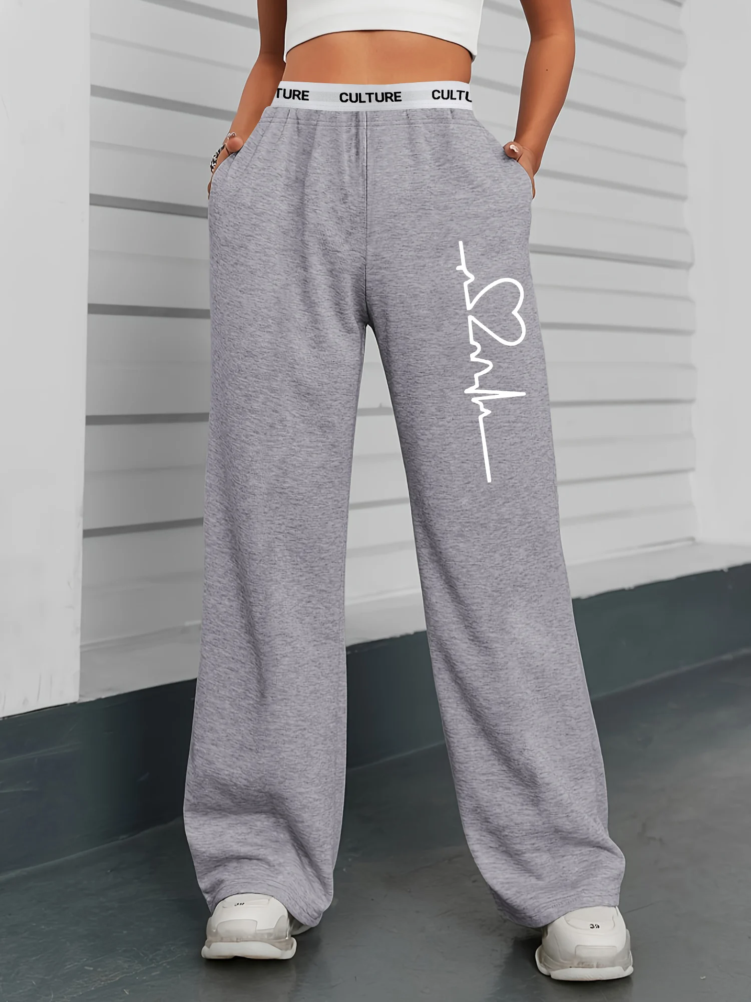 Heart ECG Line Graphic Women Cotton Wide Leg Sweatpants Elastic Waist Daily Casual Trousers
Heart ECG Line Graphic Women Cotton Wide Leg Sweatpants Elastic Waist Daily Casual Trousers
