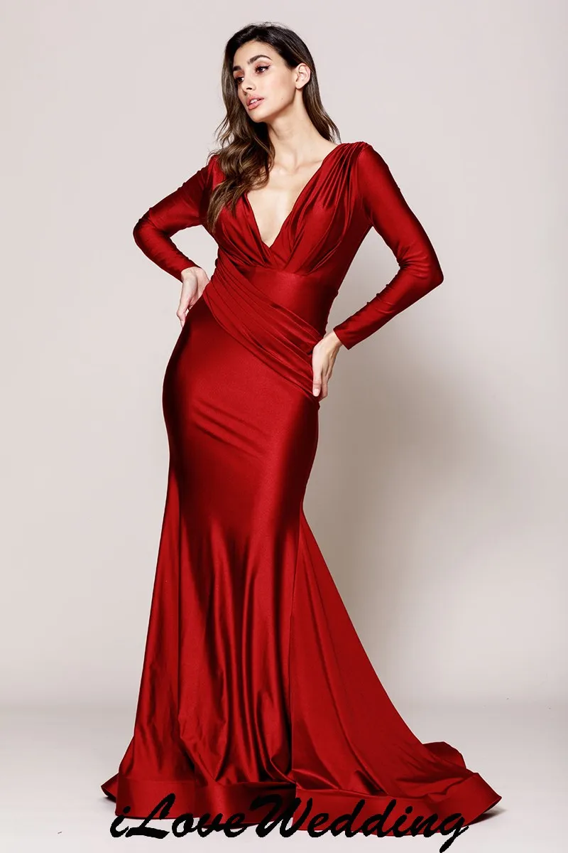 Prom Dress Rose Red Wedding Party Dress For Woman V-Neck Full Sleeve Mermaid Satin Sweep Train Elegant Evening Dress Customized
Prom Dress Rose Red Wedding Party Dress For Woman V-Neck Full Sleeve Mermaid Satin Sweep Train Elegant Evening Dress Customized