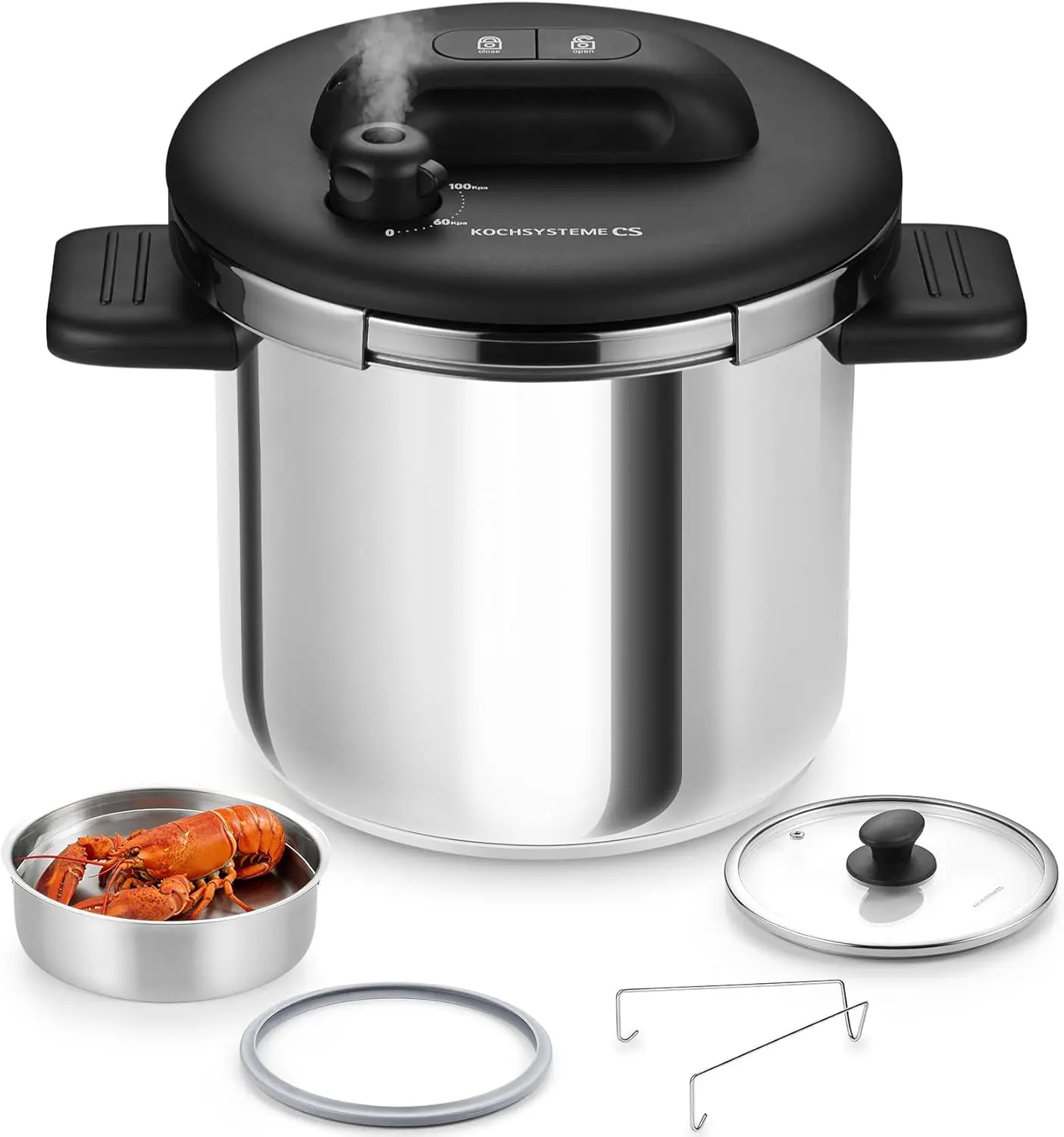 8.5QT Stainless Steel Pressure Cooker, 18/10, Induction Ready, 3-in-1, Fast Cooking, 8 Safety Features
8.5QT Stainless Steel Pressure Cooker, 18/10, Induction Ready, 3-in-1, Fast Cooking, 8 Safety Features