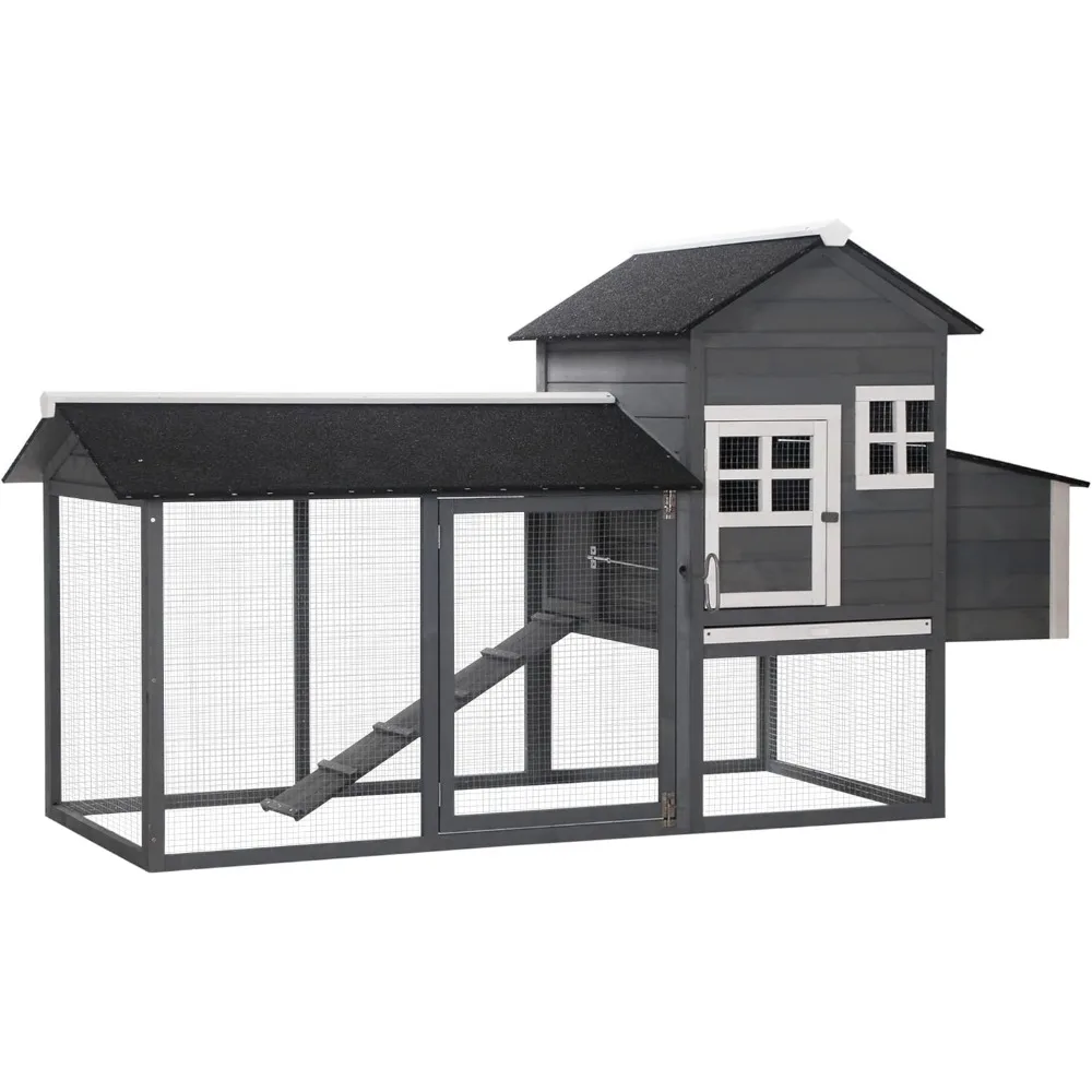 84" Wooden Chicken Coop with Outdoor Run, Nesting Box, Asphalt Roof, and Removable Tray for 2-3 Chickens
84" Wooden Chicken Coop with Outdoor Run, Nesting Box, Asphalt Roof, and Removable Tray for 2-3 Chickens