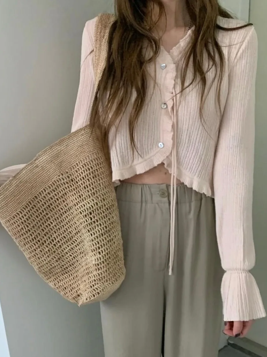 Chic Summer Thin Ladies Knitted Cardigan Svel Polyester Fiber Wood ain Bell Sve All Match Open Cardigan
Chic Summer Thin Ladies Knitted Cardigan Svel Polyester Fiber Wood ain Bell Sve All Match Open Cardigan