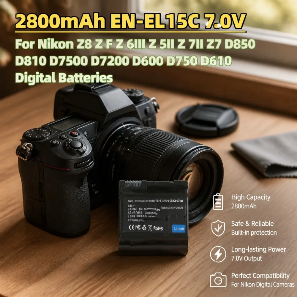 EN-EL15C 2800mAh 7.0V Li-ion Camera Replacement Battery For Nikon Z8 ZF Z6III Z5II Z7 Z7II D850 D810 D7500 D7200 D600 D750 D610
EN-EL15C 2800mAh 7.0V Li-ion Camera Replacement Battery For Nikon Z8 ZF Z6III Z5II Z7 Z7II D850 D810 D7500 D7200 D600 D750 D610