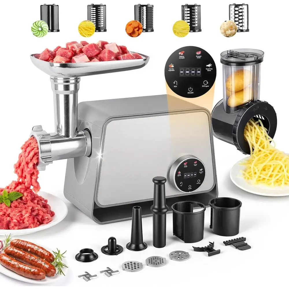 Electric Meat Grinder 1200W Max with Touch Color Sn, Vegetable Cutter,Reverse, and Multi-unction or Meat Grinding, Bone Grinding
Electric Meat Grinder 1200W Max with Touch Color Sn, Vegetable Cutter,Reverse, and Multi-unction or Meat Grinding, Bone Grinding