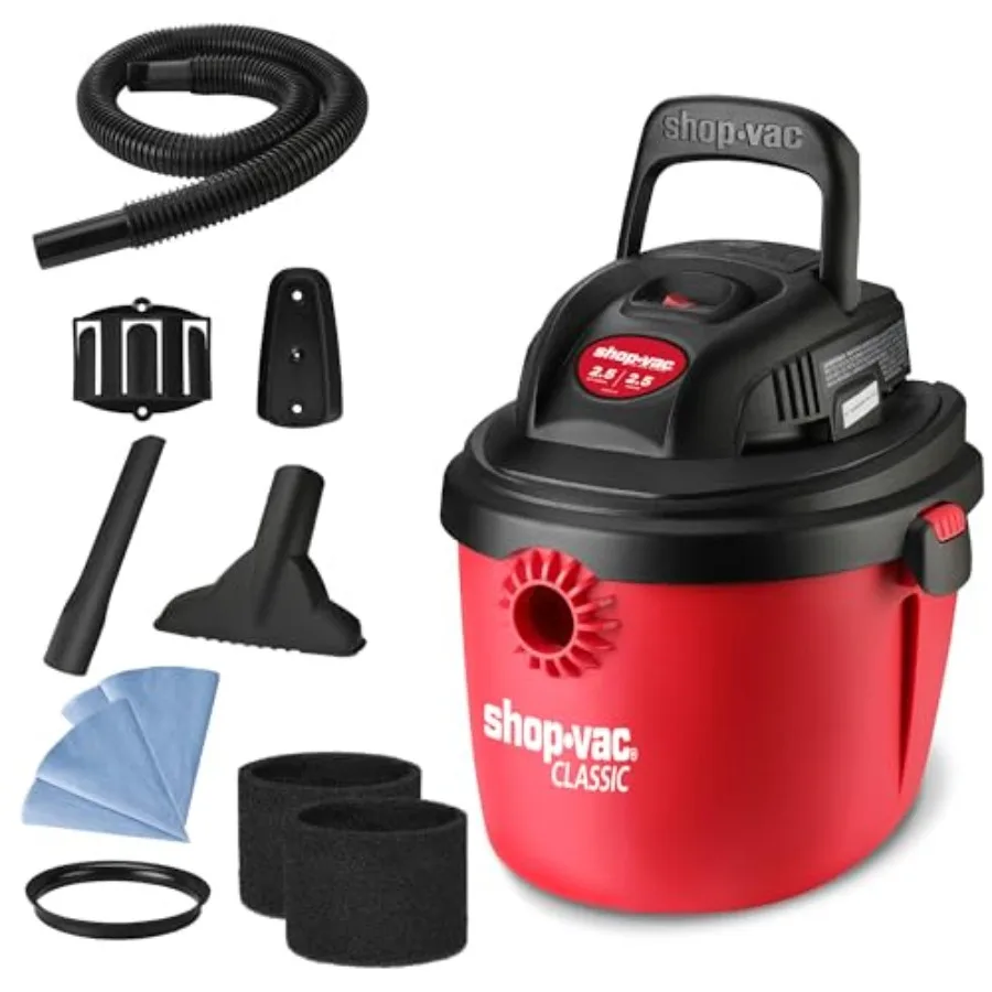 2.5 Gallon 2.5 Peak HP Wet/Dry Vacuum Portable Compact Shop Vacuum with Collapsible Handle Wall Bracket and Multifunctional Att
2.5 Gallon 2.5 Peak HP Wet/Dry Vacuum Portable Compact Shop Vacuum with Collapsible Handle Wall Bracket and Multifunctional Att