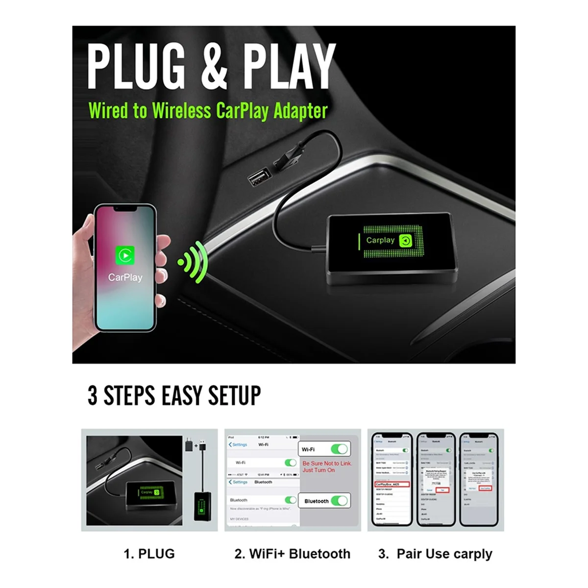 Беспроводной адаптер CarPlay AA88 для устройства Apple, адаптер для IPhone, преобразующий заводской проводный в беспроводной адаптер CarPlay Plug&Play
Беспроводной адаптер CarPlay AA88 для устройства Apple, адаптер для IPhone, преобразующий заводской проводный в беспроводной адаптер CarPlay Plug&Play