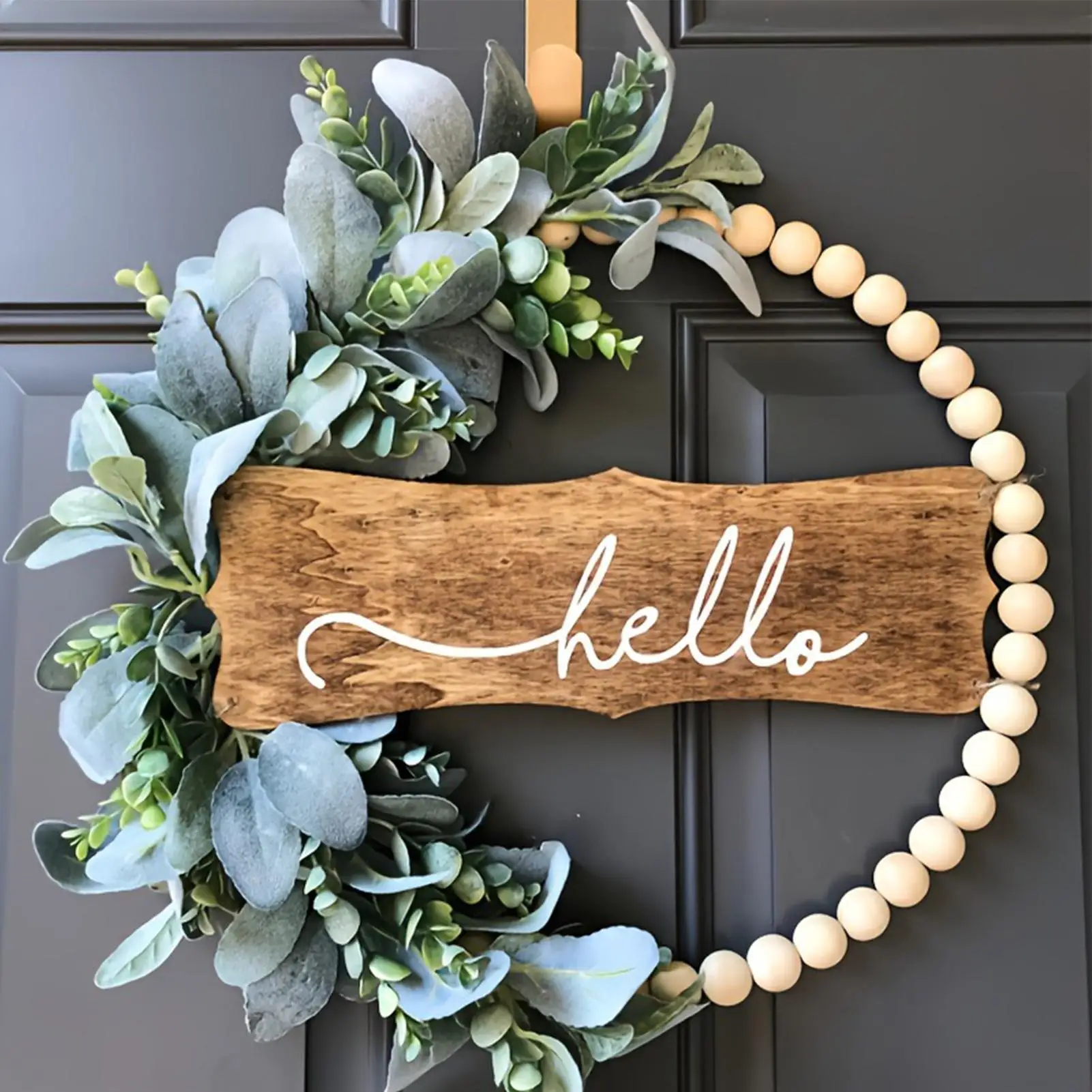 Eucalyptus Wreath Artificial Wood Bead Greenery Front Door Sign Wood Bead Wreath Farmhouse Sign for Outdoor Indoor Room Porch
Eucalyptus Wreath Artificial Wood Bead Greenery Front Door Sign Wood Bead Wreath Farmhouse Sign for Outdoor Indoor Room Porch