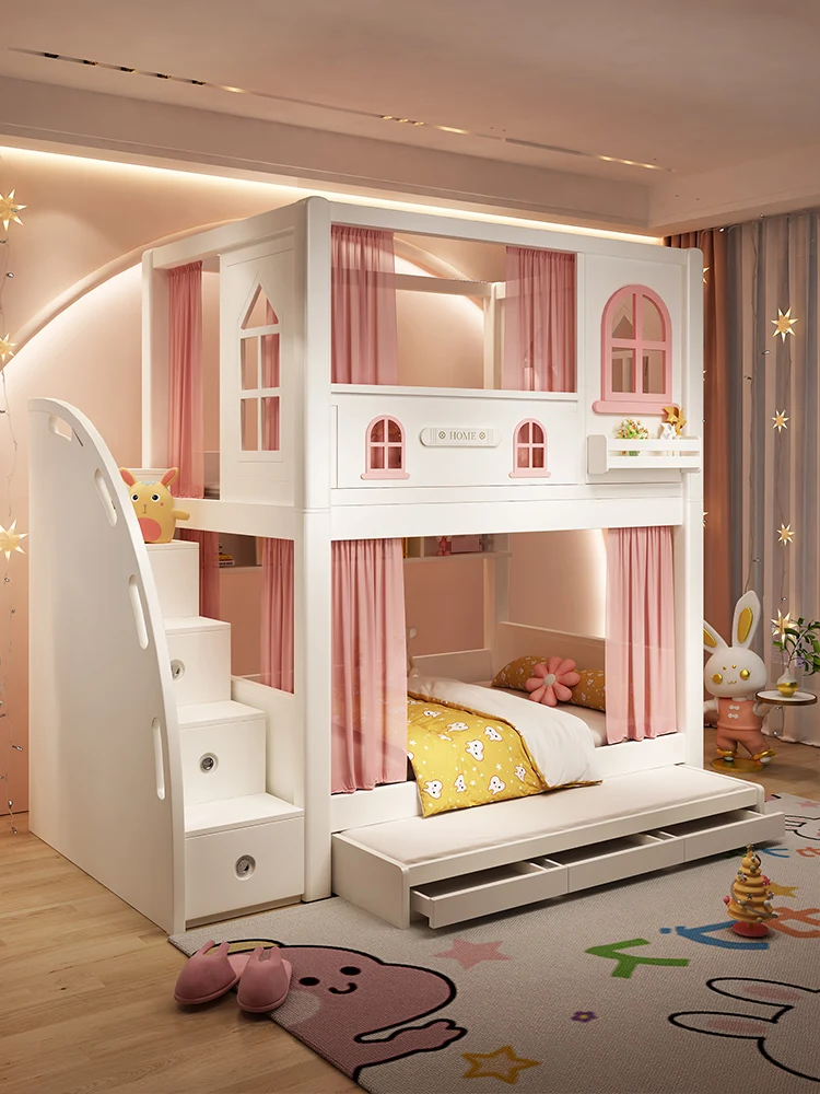 Children's high and low, girl's top and bottom bunk , mother's , princess pink high guardrail, two layer
Children's high and low, girl's top and bottom bunk , mother's , princess pink high guardrail, two layer