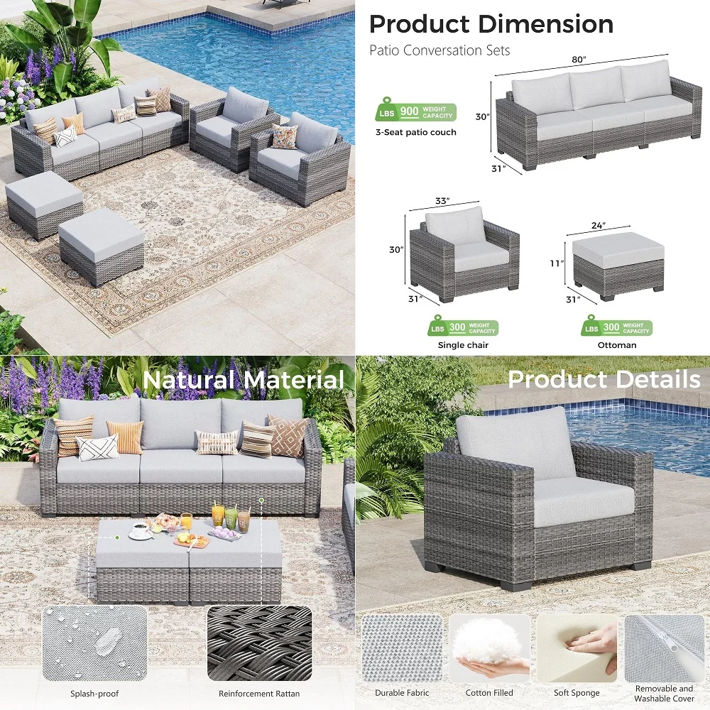 5 Piece Patio Furniture Set with Cushions, Outdoor Rattan Sectional Sofa Conversation Set with Washable Covers, Garden amp Pool
5 Piece Patio Furniture Set with Cushions, Outdoor Rattan Sectional Sofa Conversation Set with Washable Covers, Garden amp Pool
