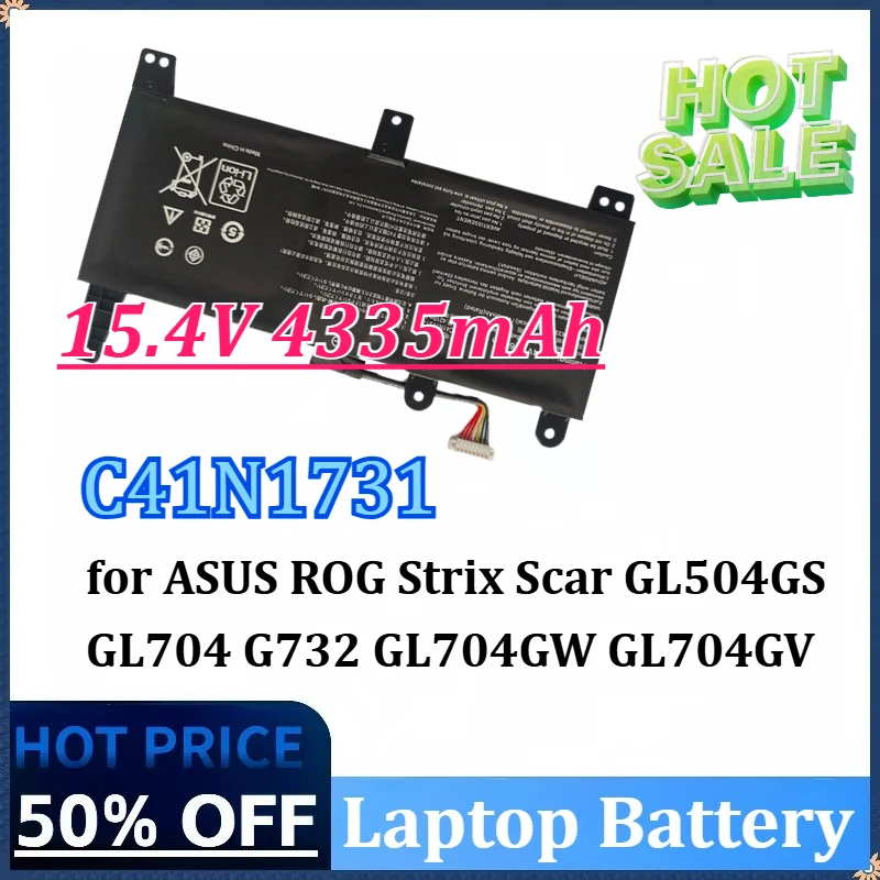 15,4 В 4335 мАч C41N1731 Аккумулятор для ноутбука ASUS ROG Strix Scar/HERO II G712 GL504GS GL704 G732 GL704GW GL704GV GL504GM GL504GW 
15,4 В 4335 мАч C41N1731 Аккумулятор для ноутбука ASUS ROG Strix Scar/HERO II G712 GL504GS GL704 G732 GL704GW GL704GV GL504GM GL504GW