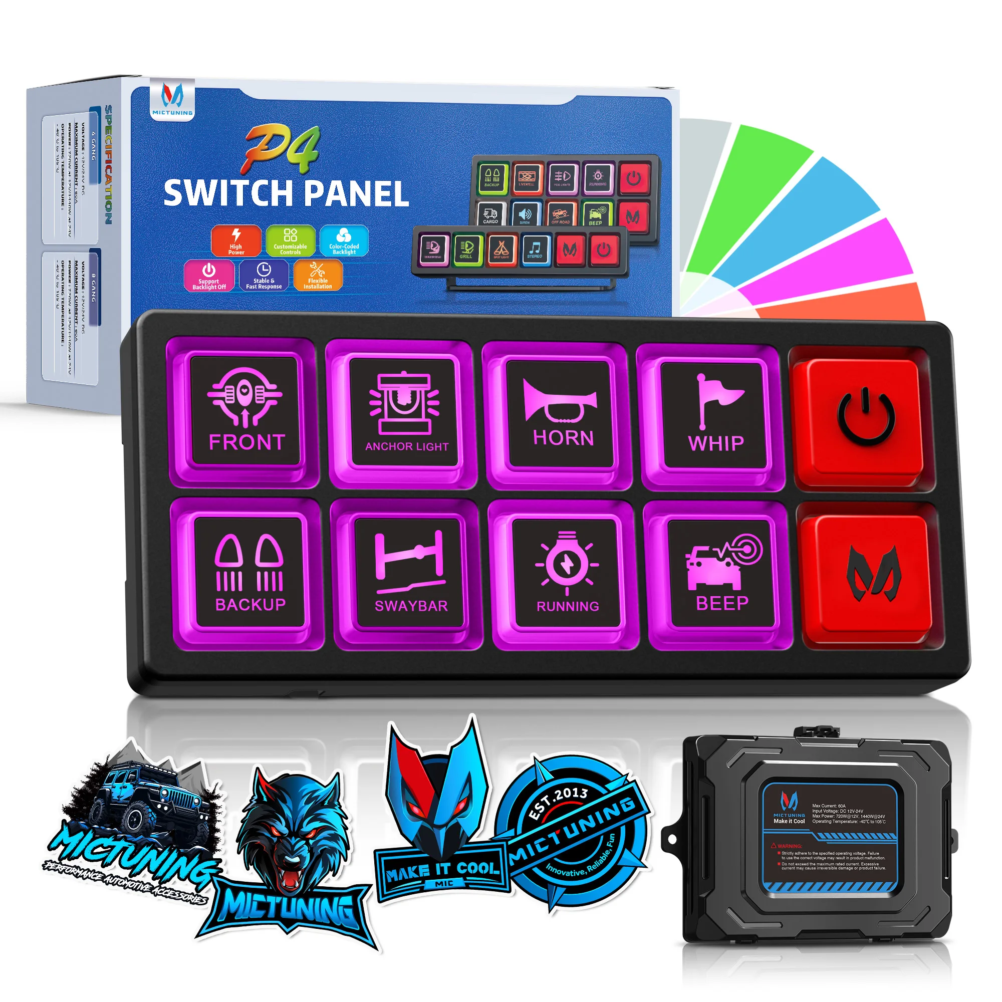 MICTUNING P4 Neon 8-Gang Switch Panel Relay Universal System Box, LED Backlit Silicone Buttons, Toggle On-Off Touch Pod
MICTUNING P4 Neon 8-Gang Switch Panel Relay Universal System Box, LED Backlit Silicone Buttons, Toggle On-Off Touch Pod