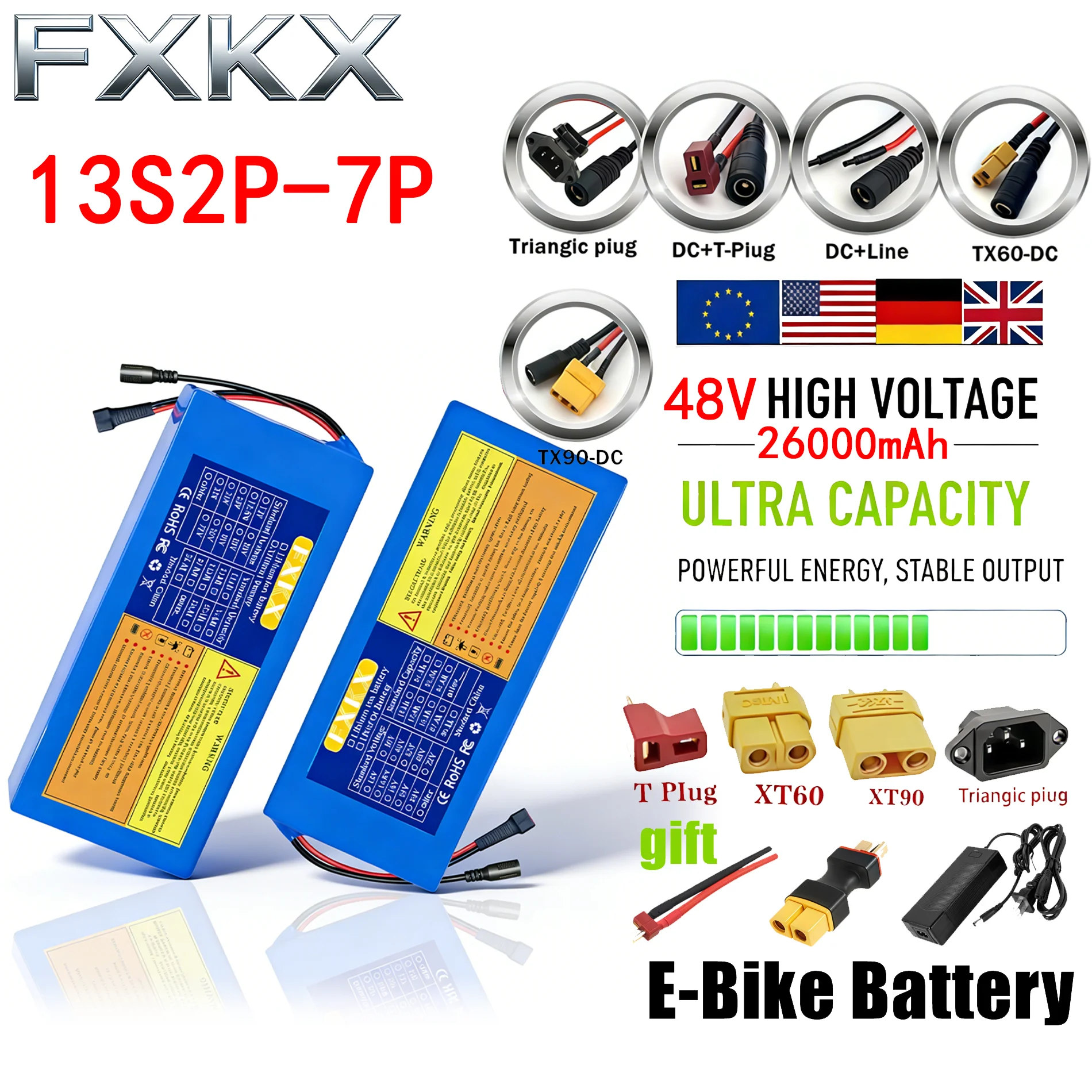 New 48V 20Ah 8Ah 12Ah 13S3P 13S5P Lithium battery pack 500-1500W High Power For Electric motorcycle scooter With BMS
New 48V 20Ah 8Ah 12Ah 13S3P 13S5P Lithium battery pack 500-1500W High Power For Electric motorcycle scooter With BMS