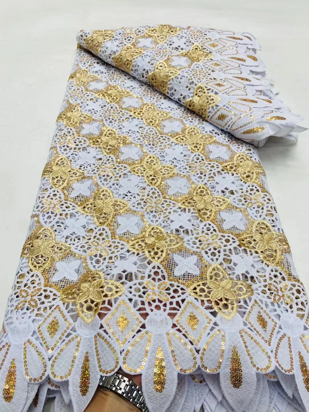 White Gold Guipure Cord Lace Wedding African Fabric Crafts For Evening Dress Cloth Materials
White Gold Guipure Cord Lace Wedding African Fabric Crafts For Evening Dress Cloth Materials