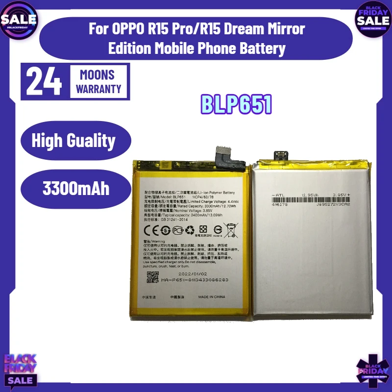 New 3300mAh BLP651 Battery For OPPO R15 Pro/R15 Dream Mirror Edition Mobile Phone Battery
New 3300mAh BLP651 Battery For OPPO R15 Pro/R15 Dream Mirror Edition Mobile Phone Battery