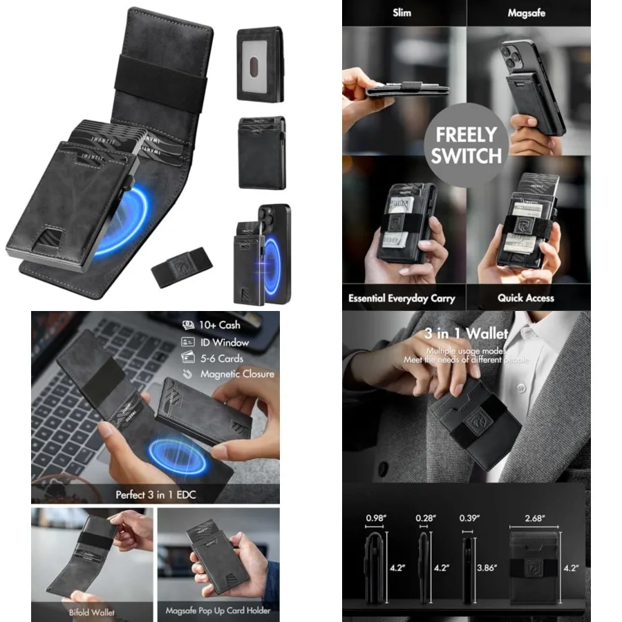 3 in 1 Magsafe Wallet Men: Bifold Wallet + Magnetic Wallet for iPhone - Detachable Cash Strap, Smart Pop Up Card Holder, ID Win
3 in 1 Magsafe Wallet Men: Bifold Wallet + Magnetic Wallet for iPhone - Detachable Cash Strap, Smart Pop Up Card Holder, ID Win