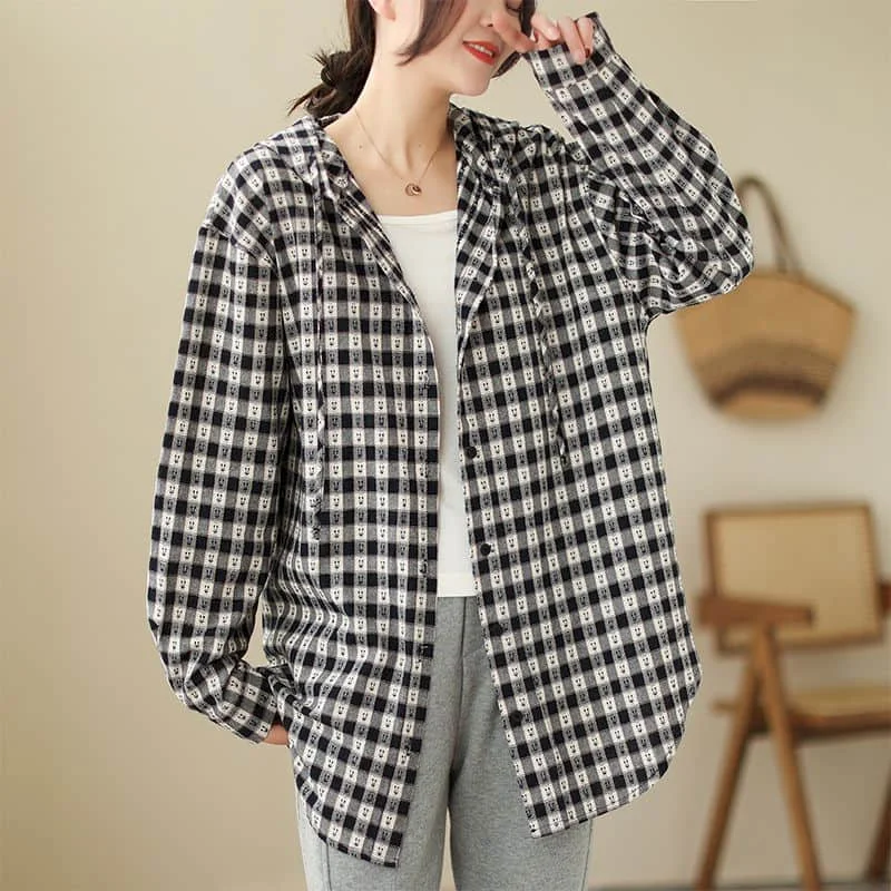 Plaid Shirts for Women Vintage Hooded Causal Cardigan Long Sleeve Casual Korean Fashion Single Breasted Loose Blouse Women Tops
Plaid Shirts for Women Vintage Hooded Causal Cardigan Long Sleeve Casual Korean Fashion Single Breasted Loose Blouse Women Tops