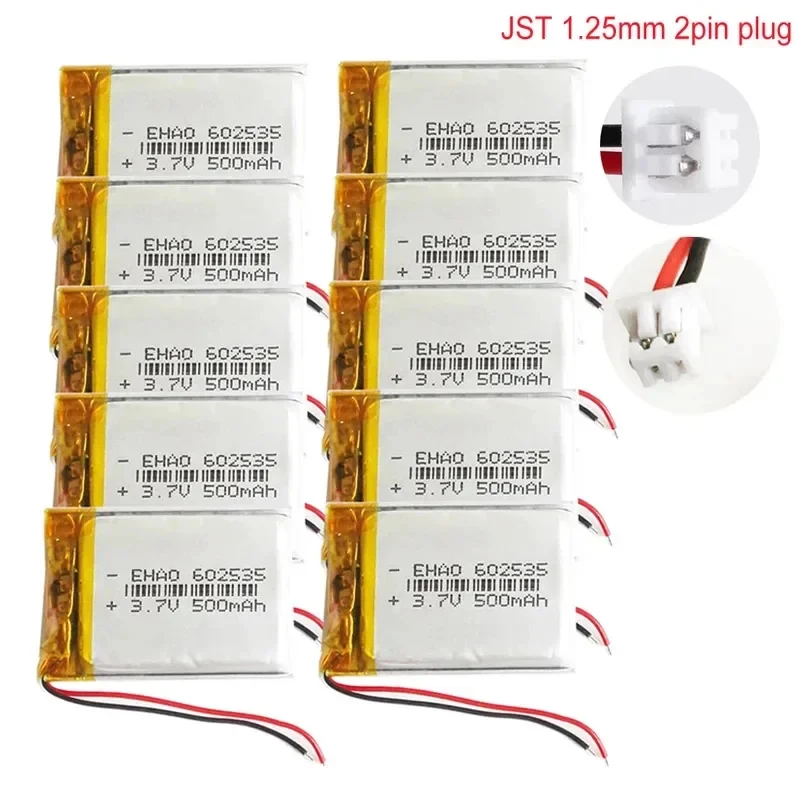 10 PCS 3.7V 500mAh 602535 LiPo Rechargeable Battery + JST 1.25mm 2pin Connector For Mp3 GPS Bluetooth Camera Watch LED Light
10 PCS 3.7V 500mAh 602535 LiPo Rechargeable Battery + JST 1.25mm 2pin Connector For Mp3 GPS Bluetooth Camera Watch LED Light