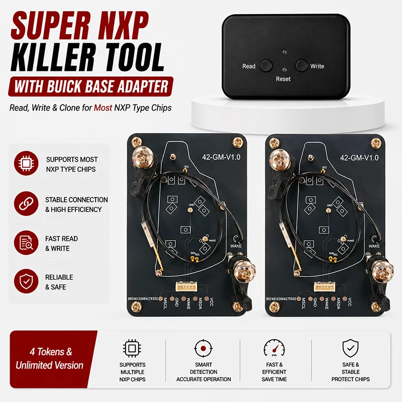 Super NXP Killer Read Copy Device With Adapter Base For Buick Key All NXP Smart Keys Clones 4 Tokens & Unlimited Version
Super NXP Killer Read Copy Device With Adapter Base For Buick Key All NXP Smart Keys Clones 4 Tokens & Unlimited Version