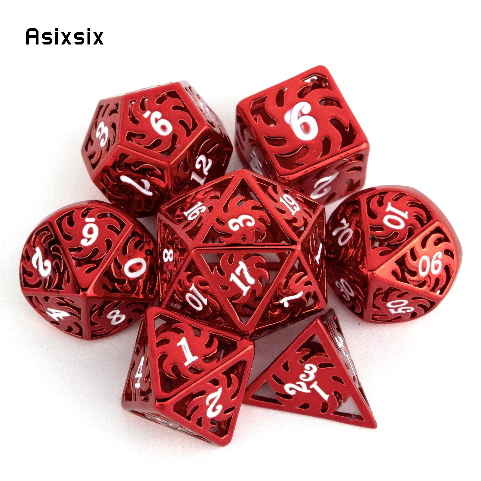 7 Pcs White Red Rotary Windmill Metal Dice Hollow Metal Polyhedral Dice Set Suitable for Role-Playing RPG Board Game Card Game
7 Pcs White Red Rotary Windmill Metal Dice Hollow Metal Polyhedral Dice Set Suitable for Role-Playing RPG Board Game Card Game