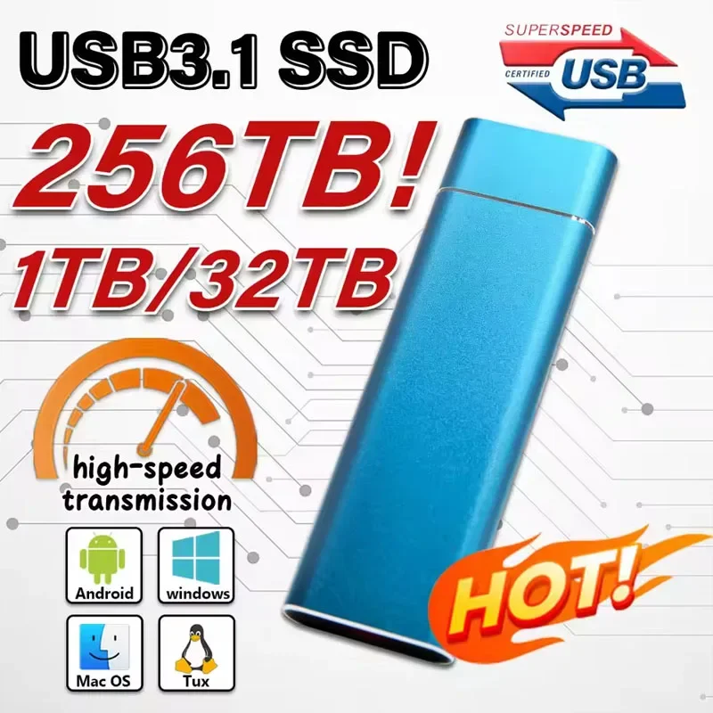 Высокоскоростной мини-портативный SSD 256 ТБ 1 ТБ 2 ТБ, оригинальный высокоскоростной SSD-накопитель USB 3.0, внешний жесткий диск для компьютера и ноутбука
Высокоскоростной мини-портативный SSD 256 ТБ 1 ТБ 2 ТБ, оригинальный высокоскоростной SSD-накопитель USB 3.0, внешний жесткий диск для компьютера и ноутбука