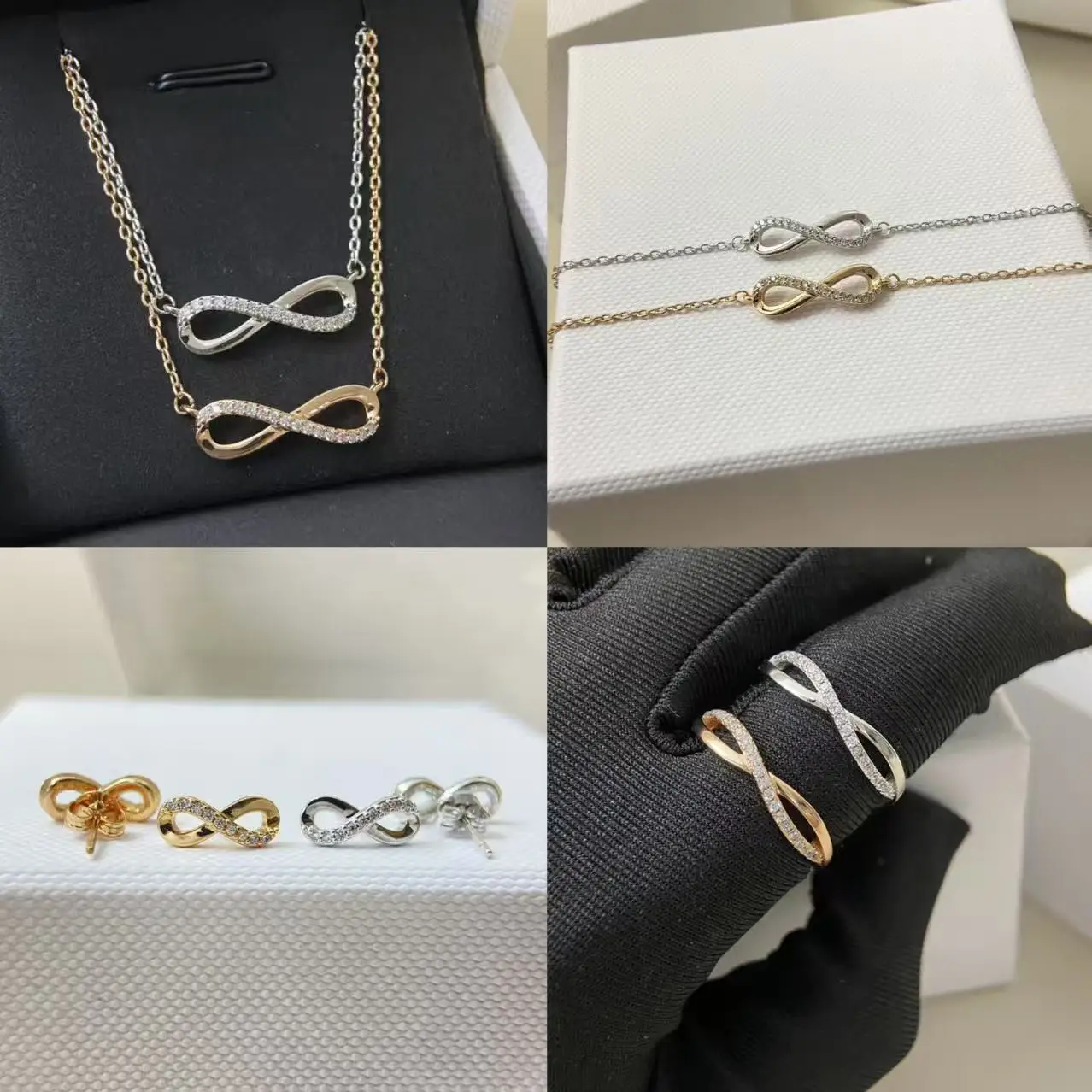 925 silver women's necklace with diamond 8-shaped pendant, same series bracelet, ring, earrings. holiday gift
925 silver women's necklace with diamond 8-shaped pendant, same series bracelet, ring, earrings. holiday gift