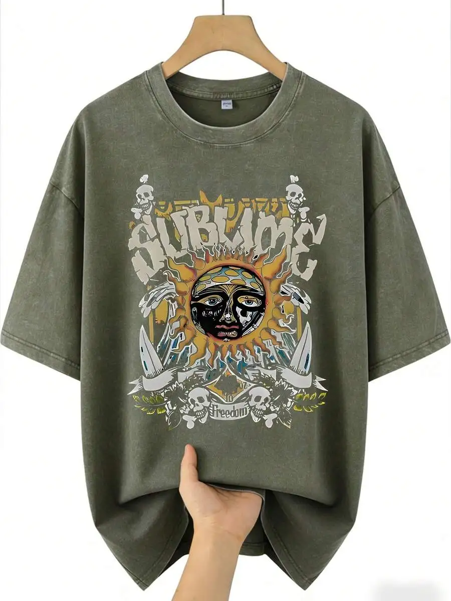 Retro Sun Face Skull Print Mens Round Neck Loose Short Sleeve T-Shirt
Retro Sun Face Skull Print Mens Round Neck Loose Short Sleeve T-Shirt