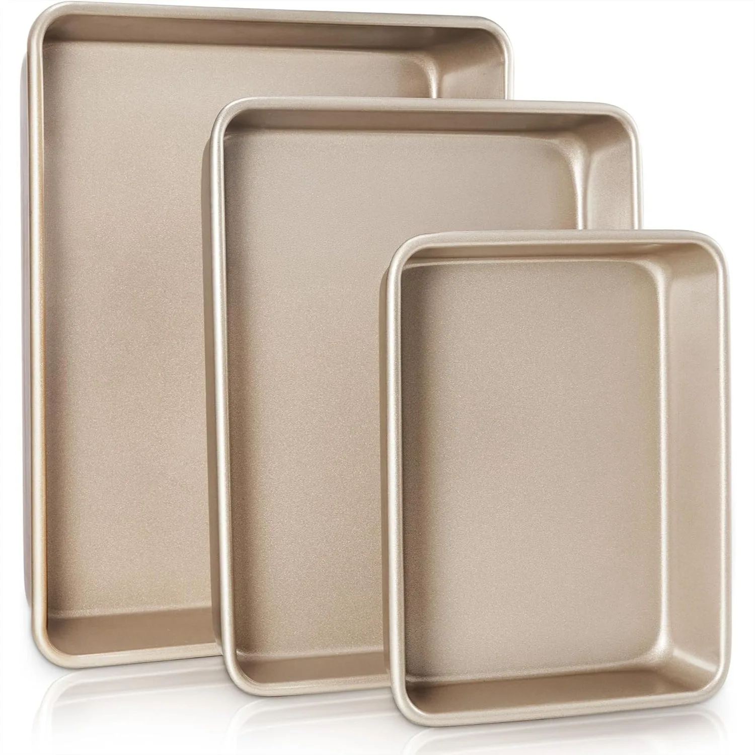 Nonstick Rectangle Baking Pans Set for Oven, 3-Piece Deep Cake Pans for Brownies Lasagna, Multi-Depth Bakeware Golden
Nonstick Rectangle Baking Pans Set for Oven, 3-Piece Deep Cake Pans for Brownies Lasagna, Multi-Depth Bakeware Golden