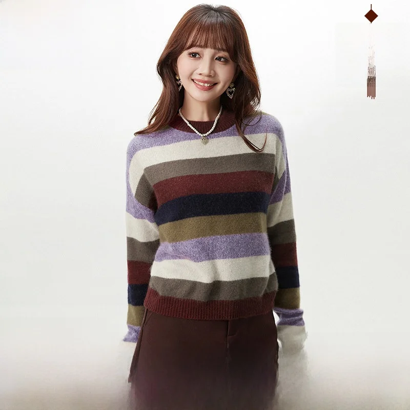 9Mai женский длинный светящийся круглый свитер Ne в полоску в стиле пэчворк, зимняя мода профессиональная удобная трикотажная одежда, зима 2025 г.
9Mai женский длинный светящийся круглый свитер Ne в полоску в стиле пэчворк, зимняя мода профессиональная удобная трикотажная одежда, зима 2025 г.