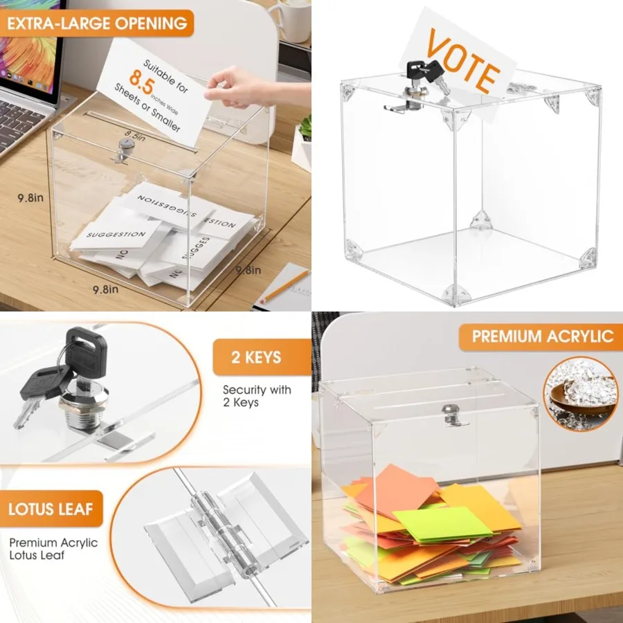 Acrylic Donation Box, 9.8" x 9.8" x 9.8" Square Suggestion Box with Lock, Large Comment Case for Fundraising, Donating, Bar, Sc
Acrylic Donation Box, 9.8" x 9.8" x 9.8" Square Suggestion Box with Lock, Large Comment Case for Fundraising, Donating, Bar, Sc