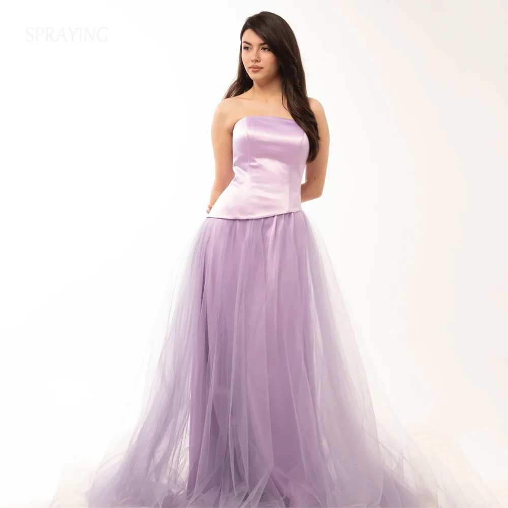 SPRAYING Elegant A-line Purple Tulle Evening Dresses Strapless Satin Party Dresses Long Formal Event Dresses Customized
SPRAYING Elegant A-line Purple Tulle Evening Dresses Strapless Satin Party Dresses Long Formal Event Dresses Customized