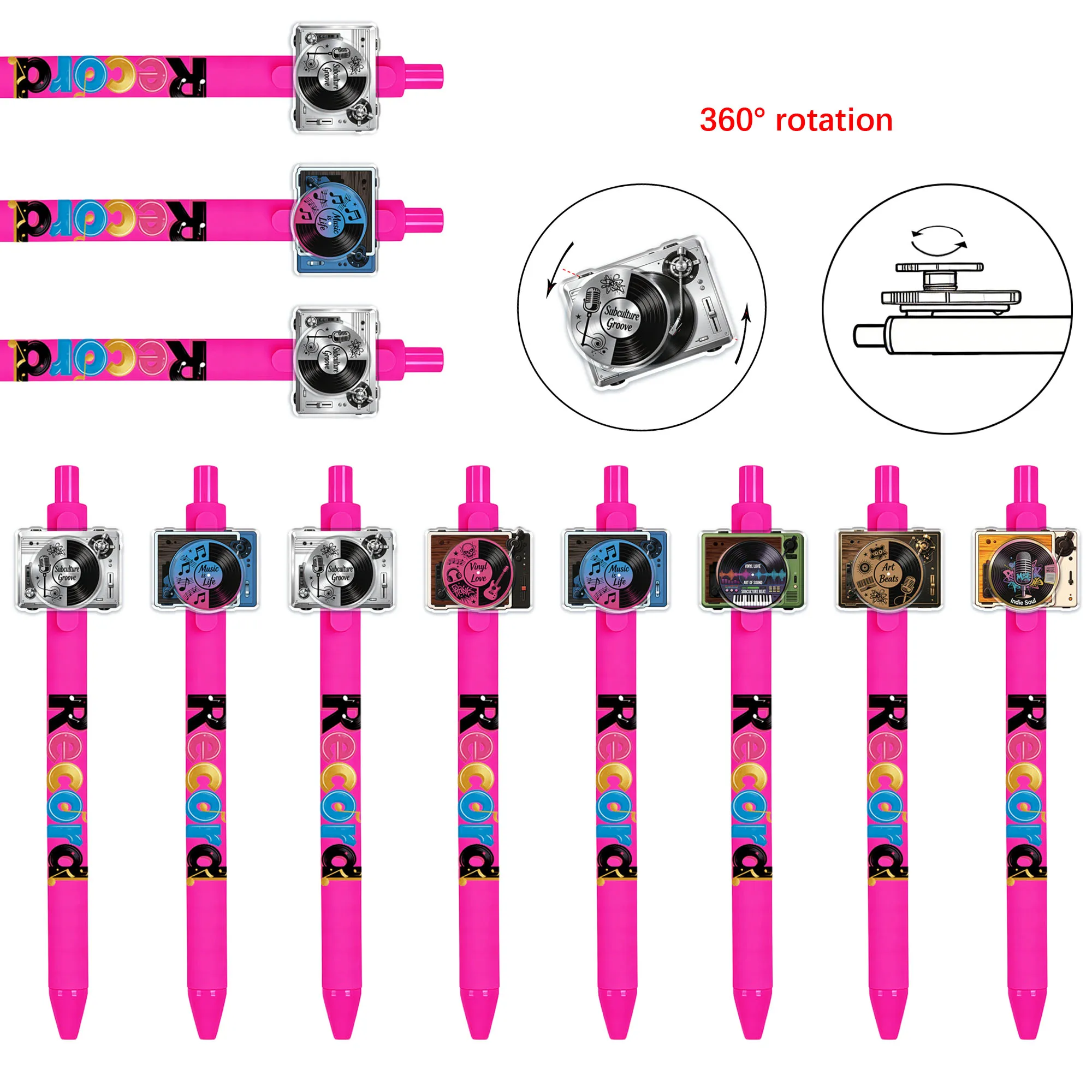 12pcs record player theme press ballpoint pen record pattern can rotate black ink and brush student writing gift pen
12pcs record player theme press ballpoint pen record pattern can rotate black ink and brush student writing gift pen