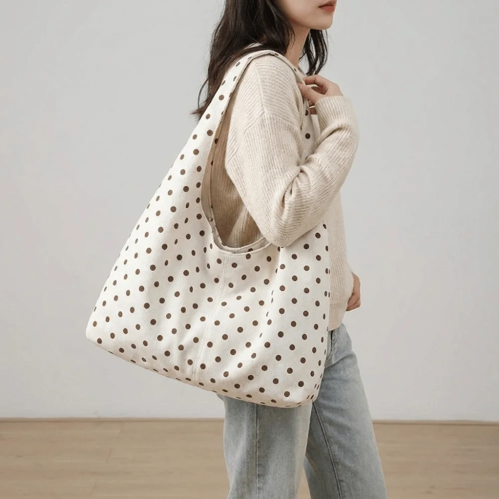 Sweet Spacious Canvas Shoulder Bag Convenient Large Capacity Polka Dot Tote Bag Durable Korean Style Hobo Handbag Students
Sweet Spacious Canvas Shoulder Bag Convenient Large Capacity Polka Dot Tote Bag Durable Korean Style Hobo Handbag Students