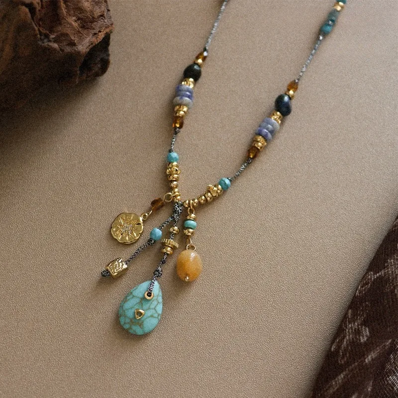 New Vintage Ethnic Necklace Turquoise Beaded Niche Luxury Sweater Tassel Chain Long Elegant Fashion Jewelry For Women Daily Wear
New Vintage Ethnic Necklace Turquoise Beaded Niche Luxury Sweater Tassel Chain Long Elegant Fashion Jewelry For Women Daily Wear