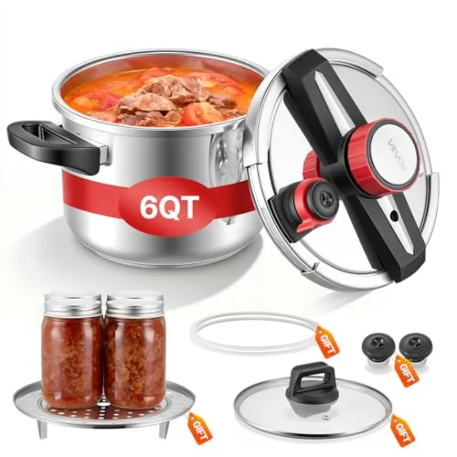 Pressure Cooker 6.3Qt Pressure Cooker Stainless Steel Pressures Canner with Steaming Rack Tempered Glass Lid Three Pressures Se
Pressure Cooker 6.3Qt Pressure Cooker Stainless Steel Pressures Canner with Steaming Rack Tempered Glass Lid Three Pressures Se