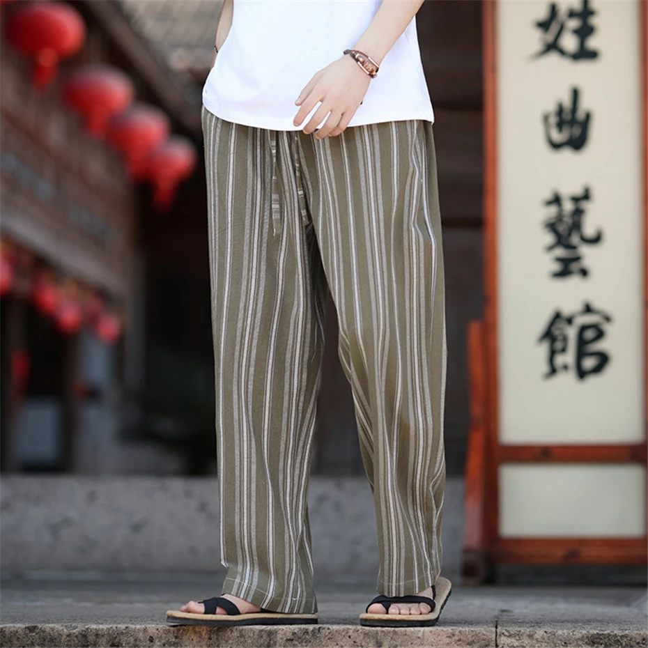 Large Size Thin Linen Pants Men Streetwear Vintage Striped Casual Pant Chinese Style Elastic Waist Harajuku Baggy Trousers Male
Large Size Thin Linen Pants Men Streetwear Vintage Striped Casual Pant Chinese Style Elastic Waist Harajuku Baggy Trousers Male