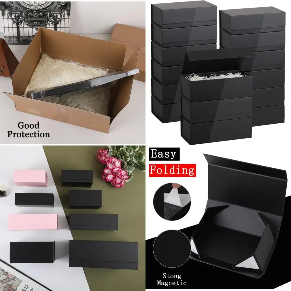 15 Pack 9.5x6x3 Inch Foldable Black Gift Boxes with Lids for Small Business Luxury Packaging and Shredded Paper Filler
15 Pack 9.5x6x3 Inch Foldable Black Gift Boxes with Lids for Small Business Luxury Packaging and Shredded Paper Filler