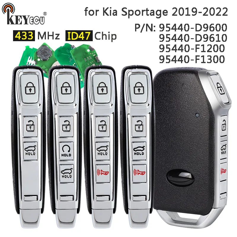 KEYECU 433 МГц ID47 чип 95440-F1200 95440-F1300 95440-D9600/D9610 умный дистанционный брелок без ключа для Kia Sportage 2019-2022
KEYECU 433 МГц ID47 чип 95440-F1200 95440-F1300 95440-D9600/D9610 умный дистанционный брелок без ключа для Kia Sportage 2019-2022