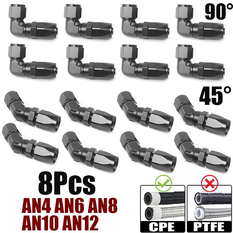 8Pcs 45 Degree 90 Degree Aluminum AN4 AN6 AN8 AN10 AN12 Forged Type Swivel Hose End Fitting Adapter For CPE Oil Cooler Fuel Line
8Pcs 45 Degree 90 Degree Aluminum AN4 AN6 AN8 AN10 AN12 Forged Type Swivel Hose End Fitting Adapter For CPE Oil Cooler Fuel Line