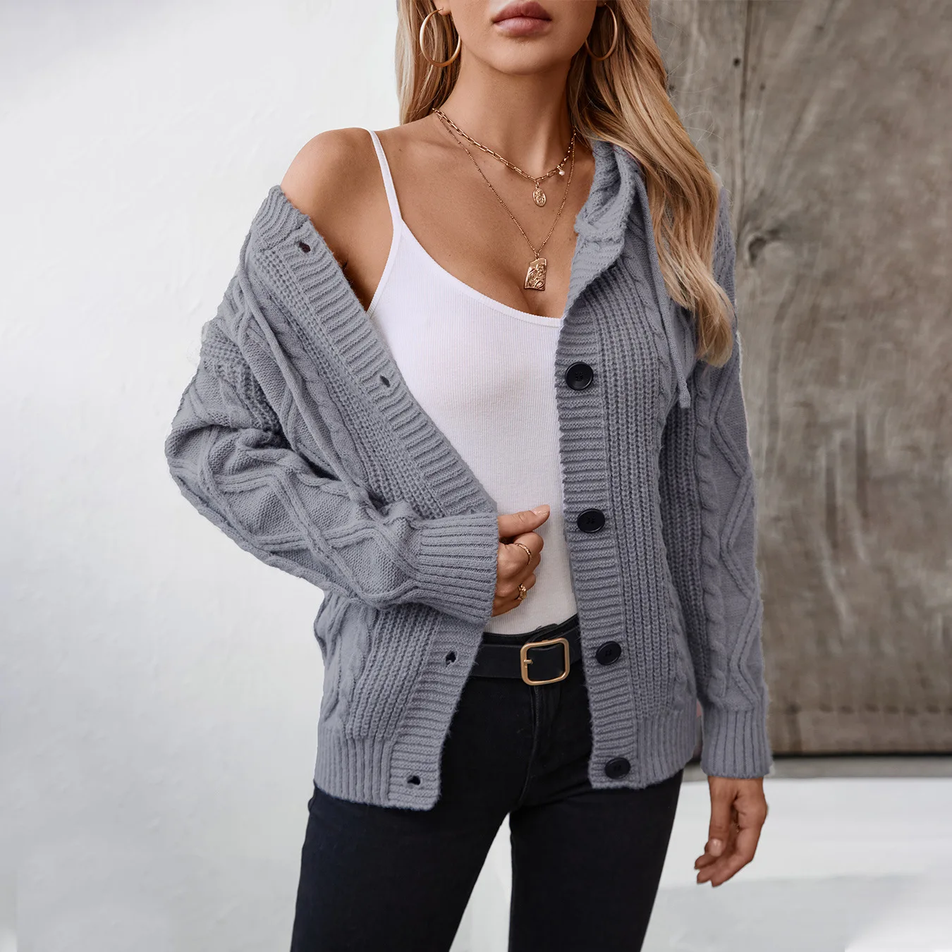 Autumn Winter Women's Knitted Jacket Female Hooded Drawstring Knitted Cardigan Lady Sweater Women's Single-Breasted Solid Coat
Autumn Winter Women's Knitted Jacket Female Hooded Drawstring Knitted Cardigan Lady Sweater Women's Single-Breasted Solid Coat