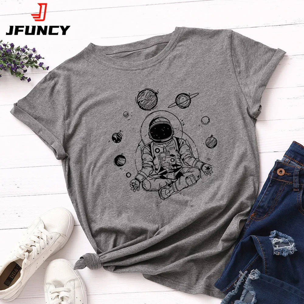 JFUNCY Женская летняя футболка, креативный космический астронавт, топы с короткими рукавами, 100% хлопок, женская футболка, свободные женские футболки
JFUNCY Женская летняя футболка, креативный космический астронавт, топы с короткими рукавами, 100% хлопок, женская футболка, свободные женские футболки