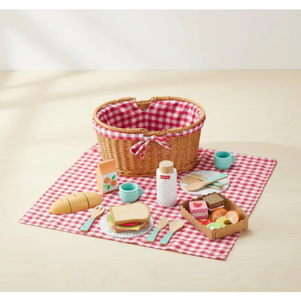 31-Piece Wooden Picnic Basket Toy Set, Pretend Play Food & Utensils for Preschool Kids Ages 3+
31-Piece Wooden Picnic Basket Toy Set, Pretend Play Food & Utensils for Preschool Kids Ages 3+