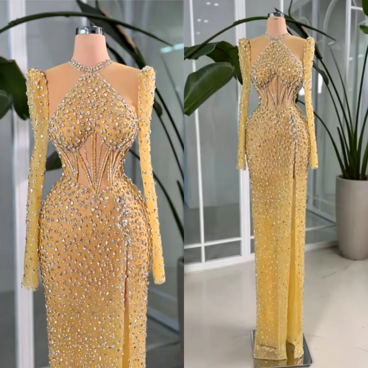 Gorgeous Crystals Mermaid Evening Dresses Floor Length Lomg Sleeve Prom Gowns Sequins Vestidos De Noche Customized
Gorgeous Crystals Mermaid Evening Dresses Floor Length Lomg Sleeve Prom Gowns Sequins Vestidos De Noche Customized
