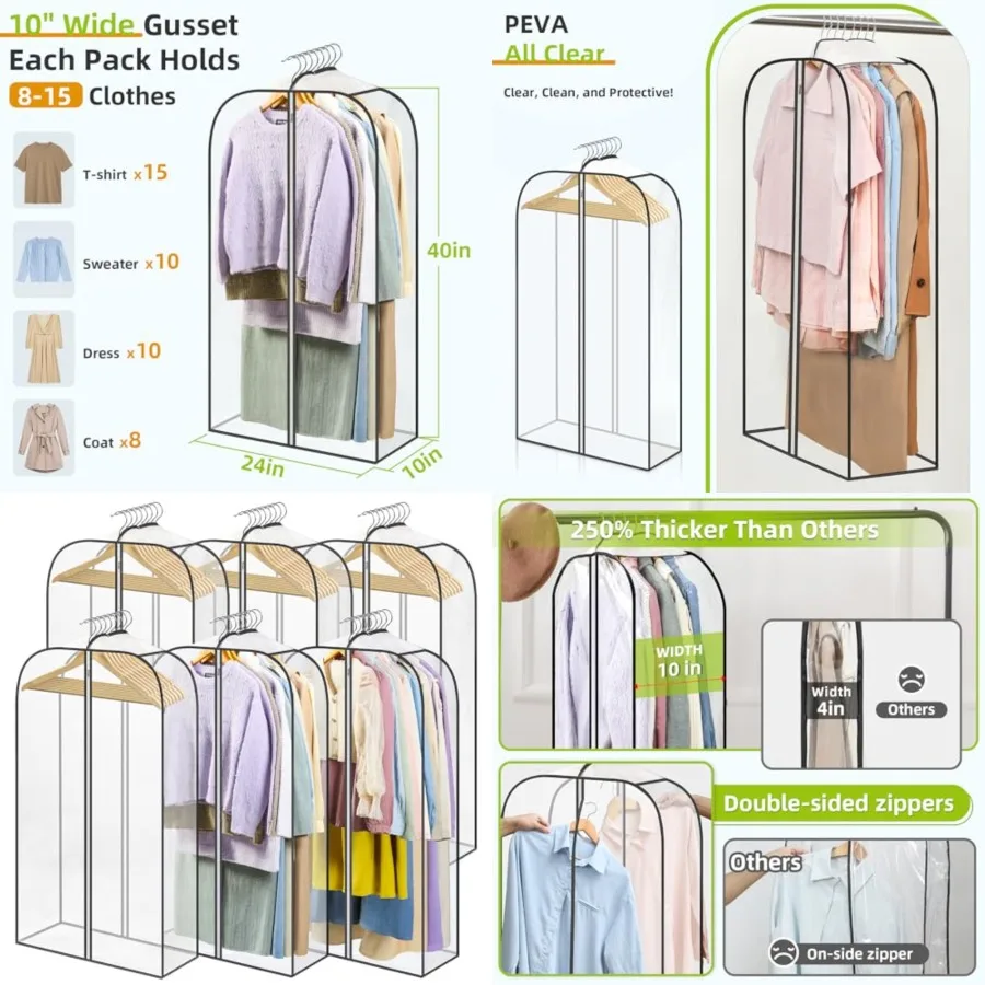 6 Pack Clear Garment Bags for Hanging Clothes with Zippers on Double Sides - 10'' Clothes Storage for Coat, Dress, and Fur in C
6 Pack Clear Garment Bags for Hanging Clothes with Zippers on Double Sides - 10'' Clothes Storage for Coat, Dress, and Fur in C