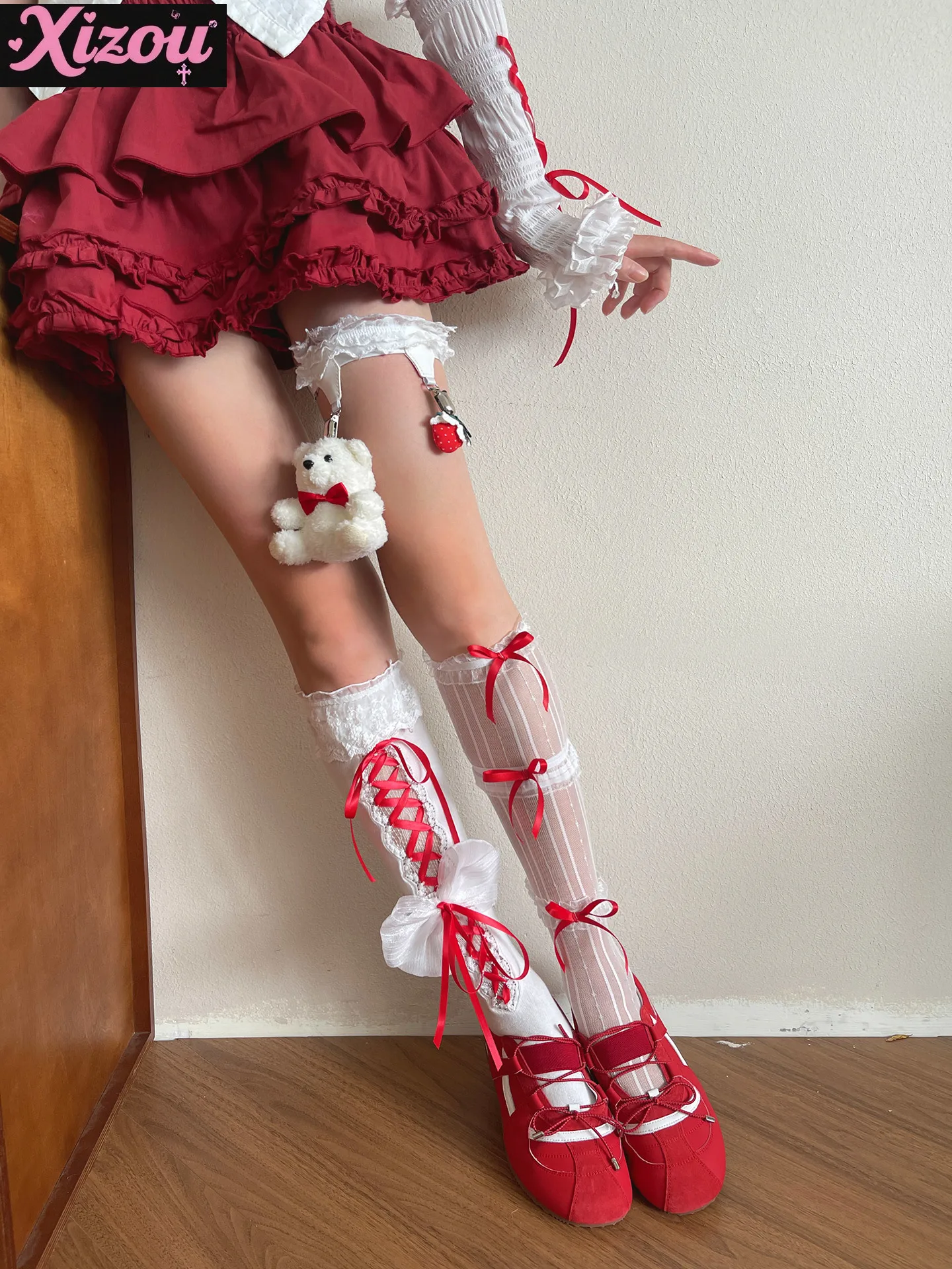 Japanese Ballet Strap Lolita Bow Girl Lace Medium Tube Lace Leg Ring Stacked Socks Stacked Wear Combination with Socks Woman 
Japanese Ballet Strap Lolita Bow Girl Lace Medium Tube Lace Leg Ring Stacked Socks Stacked Wear Combination with Socks Woman
