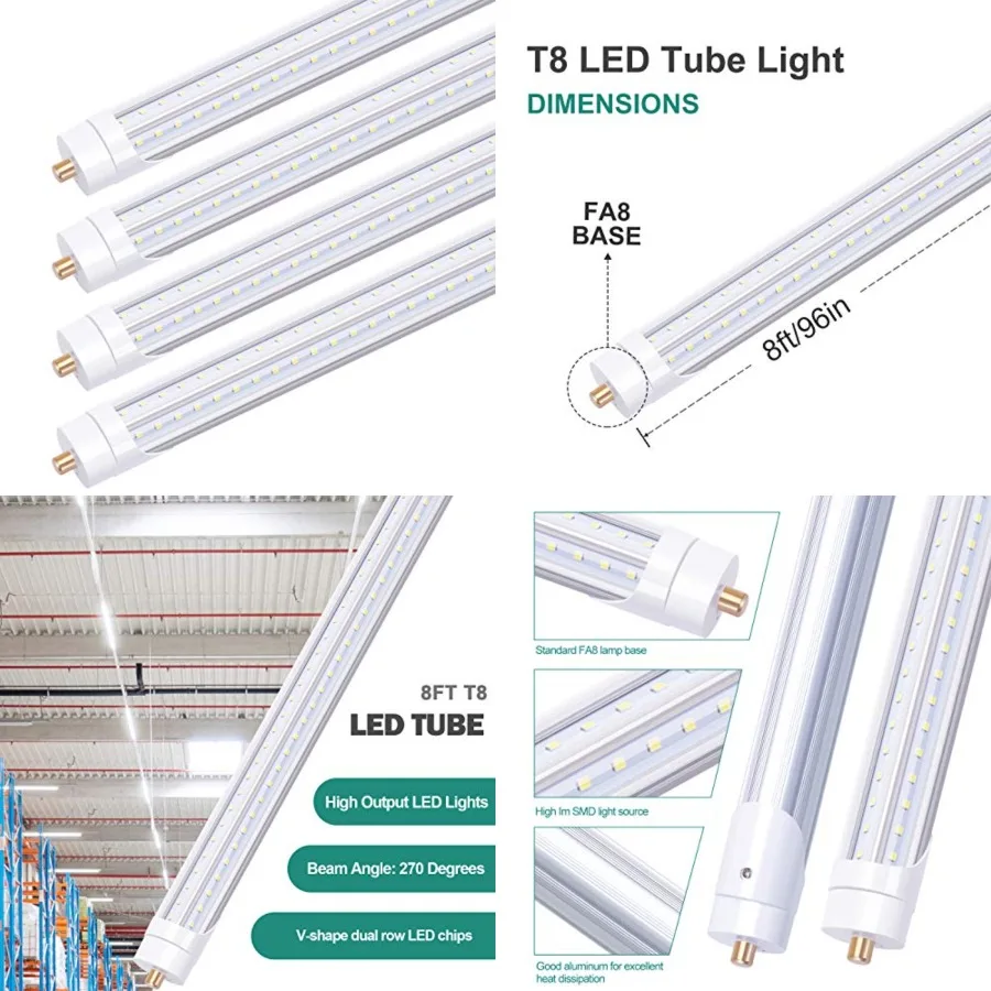8Feet LED Bulbs 6000K, T8 8Feet V Shape 65W FA8 LED Light Bulbs with Clear Cover 1W Fluorescent Bulbs Replacement,Dual Row L ED
8Feet LED Bulbs 6000K, T8 8Feet V Shape 65W FA8 LED Light Bulbs with Clear Cover 1W Fluorescent Bulbs Replacement,Dual Row L ED
